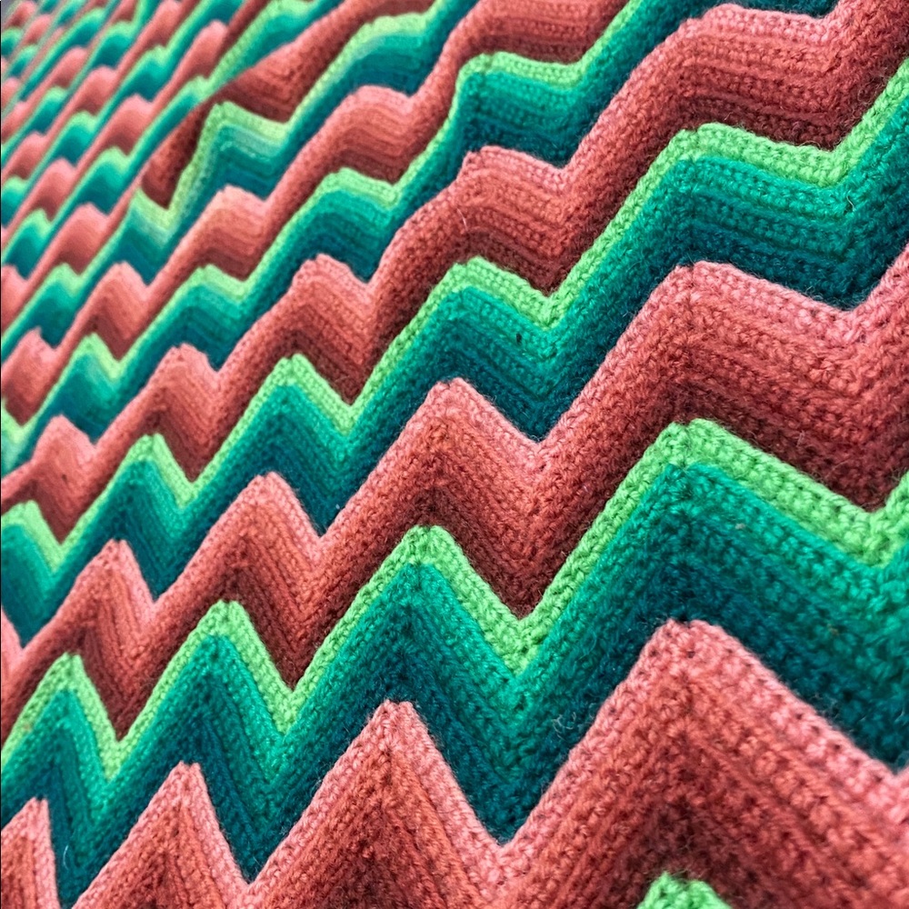 Striped Chevron Knit Throw Blanket in Green and Tan - Picture 7 of 12